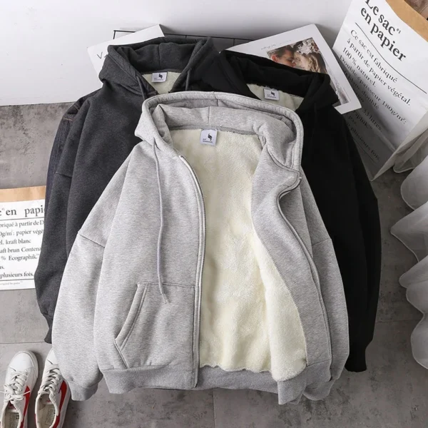 Ready Stock Women Coat Plush Jackets Solid Color Velvet Thick Warm Winter Hoodies Coat Zipper Sweatshirt Tops Winter Plus Size