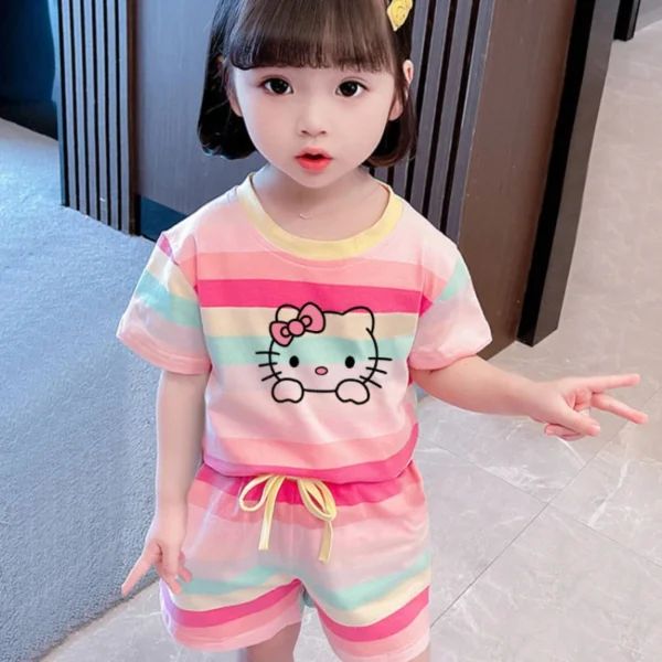 Cute Hello Kitty Summer Clothing Sets for Kids Baby Girls Outfits Children's Short Sleeve T Shirt + Elastic Waist Shorts 2pcs - Image 4