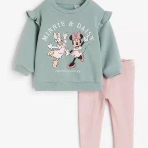Girls Autumn Long Sleeve Suits 1-6Age Kids Cartoon Print Sweatshirt +Pants Two Piece Set Minnie Print Outfits Disney Clothing