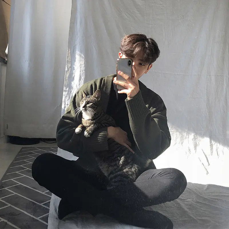 New Men's Clothing V-neck Single-breasted Men's Wear Knitted Sweater Loose Solid Color Knitted Cardigan Coat Autumn - Image 3