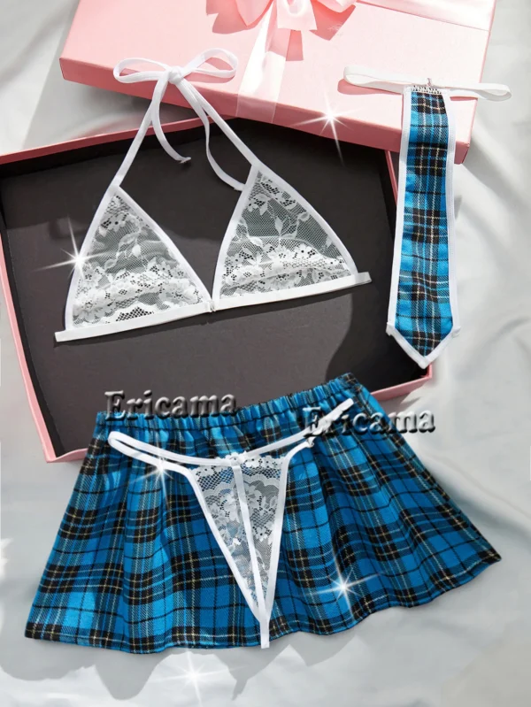 Erotic Sexy Student Uniform Bra And Panty Set Underwear Transparent Bra Exotic Sets Sexy Thong Woman Porn Lingerie Women Set - Image 4