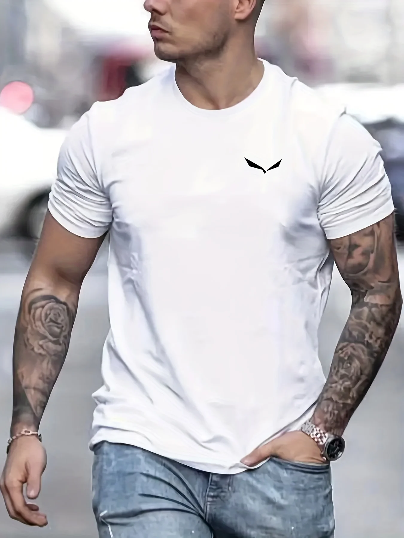 Men's Summer Loose Size 100% Cotton Bird Print Slim Fit Casual Round Neck Short Sleeve T-shirt Top - Image 5
