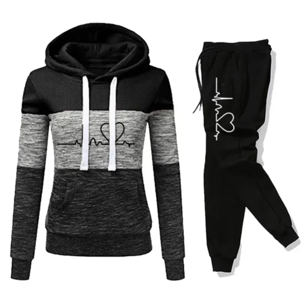 Women Tracksuit Printing Hooded Sweatshirt Sweatpant Color Block Versatile Casual Jogging Pullovers Sport Trousers Outfits S-3XL - Image 4