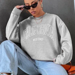 Korean Trend Woman Sweatshirts California West Coast Print Female hoodie Long Sleeves O-neck Pullovers Sporty and Rich Clothing