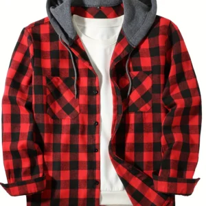 New four seasons plaid hooded shirt European and American size double bag cover hooded shirt men's trend slim-fit hooded shirt