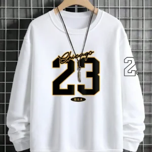 US 23 Art Word Design Clothing, Fashion Casual Crew Neck Sweater, Fall, Men's Street Style Fleece Hooded Sweatshirt