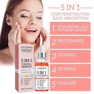 5 In 1 Fade fine lines Firming Face Serum Moisturizing brightning Vitamin C Hyaluronic Acid Facial Serum Shrink Pores Skin Care