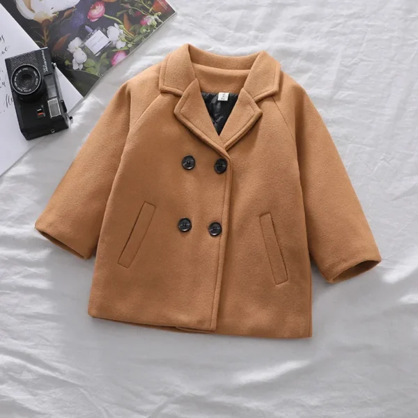 Autumn Winter Boys Fashion Jacket Solid Color Lapel Double-Breasted Long Woollen Overcoat For 2-6 Years Boys Handsome Outwear - Image 5
