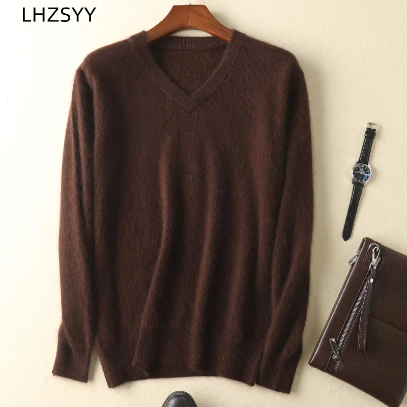 LHZSYY Men's 100% Mink Cashmere Large Size Sweaters Autumn Winter Solid V-neck Casual Knit Pullovers Men Long Sleeve Warm Jumper - Image 6
