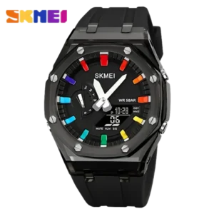 SKMEI Waterproof Men Watch Countdown Stopwatch Led Light Electronic Movement Wristwatch 5Alarm Clock 2 Time Digital Watches 2100