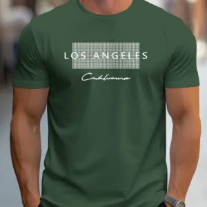 Men's 100% cotton summer loose fit large Los Angeles Graphic printed slim fit casual sports round neck short sleeved T-shirt top