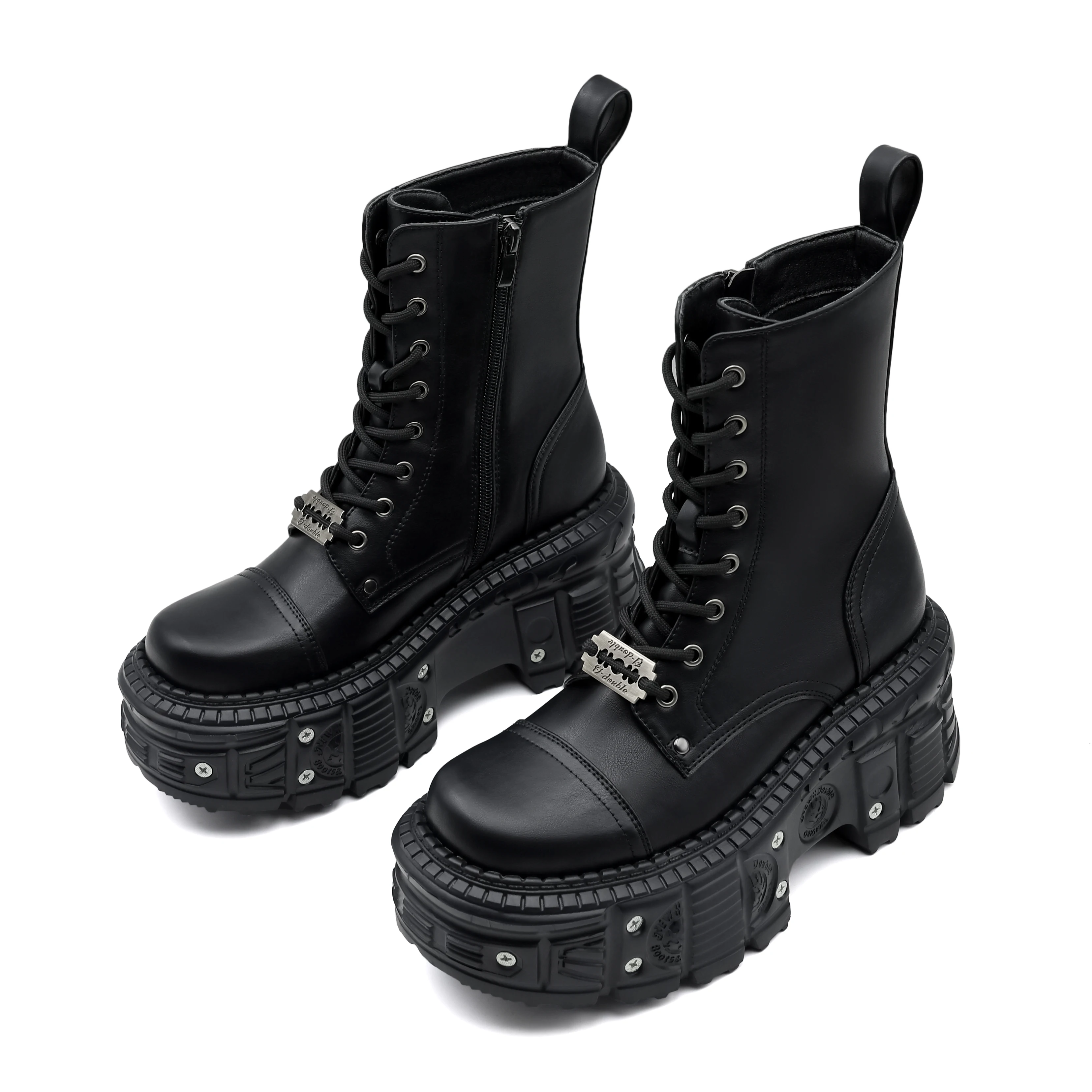 2024 New Punk Women Platform Ankle Boots Female's Rock Round Toe Lace Up Fashion Retro Chunky Shoes Metal Decor Short Boots - Image 2