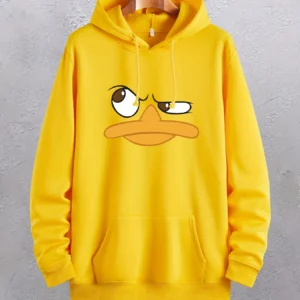 Cartoon Duck Print Hoodies For Men, Graphic Hoodie With Kangaroo Pocket, Comfy Loose Trendy Drawstring Hooded Pullover