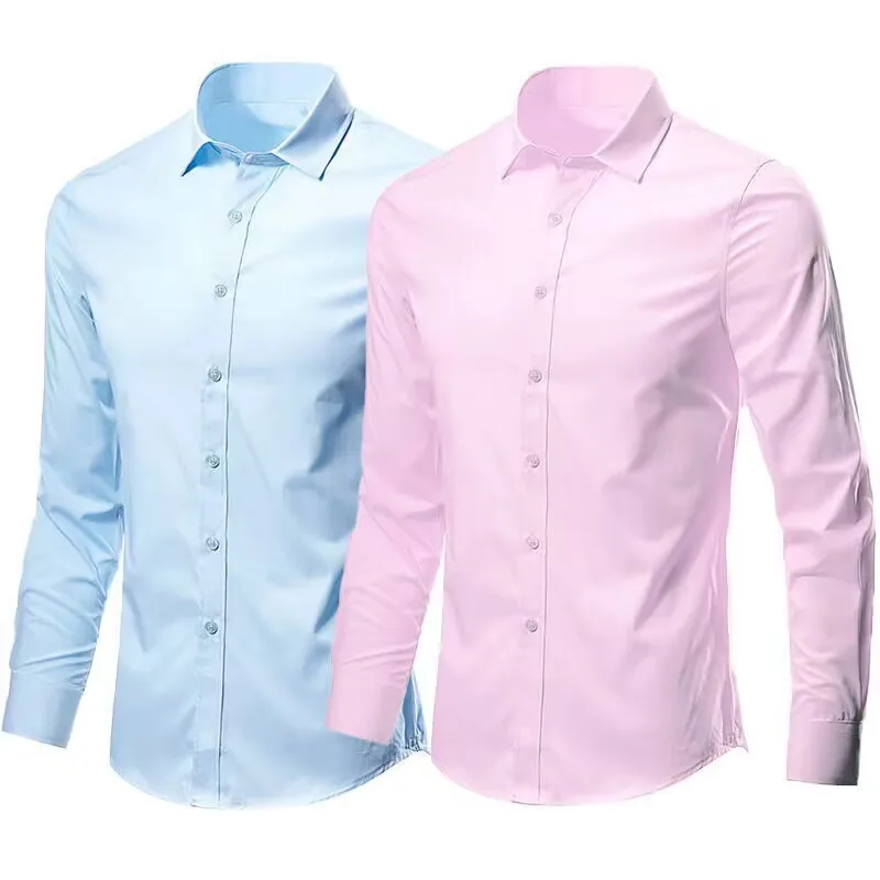 Men's Elastic Spring And Autumn New long Sleeve Shirt Anti-wrinkle Free ironing Business Comfort Fashion Breathable Slim - Image 2