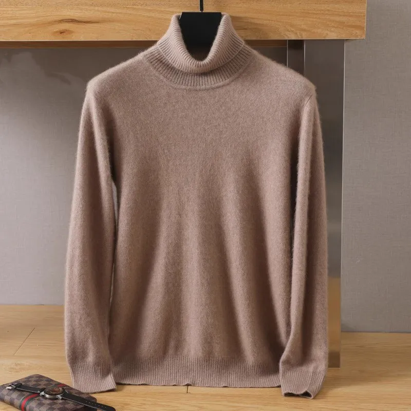 Men's 100% pure Mink velvet Cashmere Sweater High Lapels Pullovers Knitted Winter New Tops Long Sleeve High-End Jumpers - Image 2