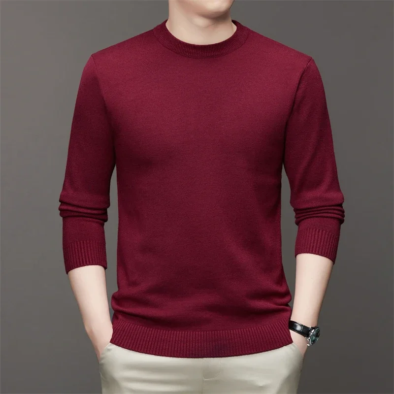7 Colour Men's Round Neck Long Sleeved Solid Color Sweater Soft Warm and Comfortable Top with a Base