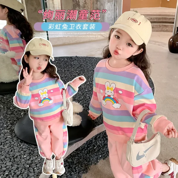 2024 Girls Suit Kids Long Sleeve Cartoon Hoodies+Long Pants 2pcs Set Child Sports Clothing Casual Girls Outfits