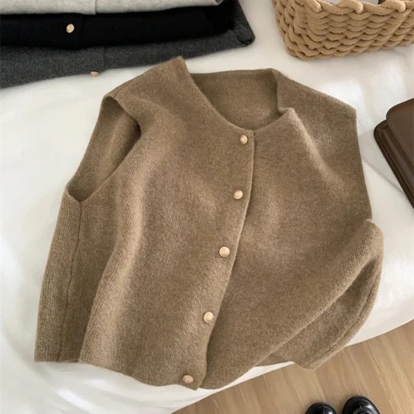 Autumn New Women Cardigan Korean Elegant Knitted Sleeveless Female Casual Sweater Tanks Fashion New Slim Ladies Casual Tops - Image 2