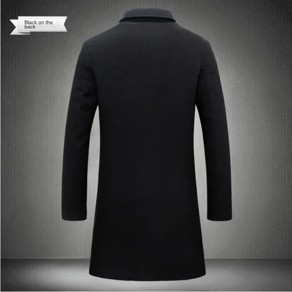 2024 Spring Autumn New Long Cotton Coat New Wool Blend Pure Color Casual Business Fashion Men's Clothing Slim Windbreaker Jacket - Image 3