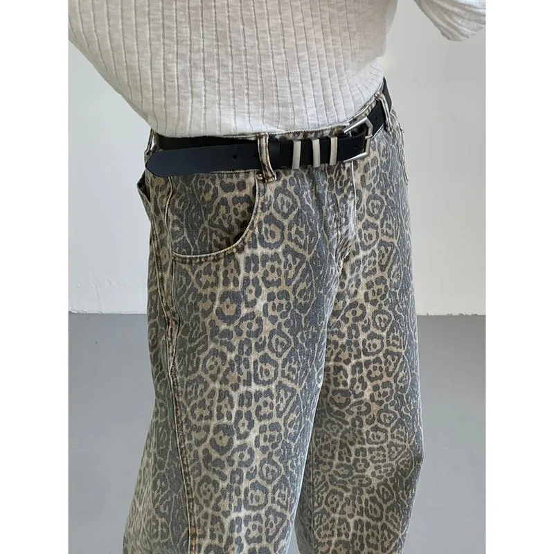 Women's Jeans Leopard High Waist Hip Hop Straight Fashion Pants Streetwear Harajuku Y2K Style Female Wide Leg Denim Trousers - Image 2