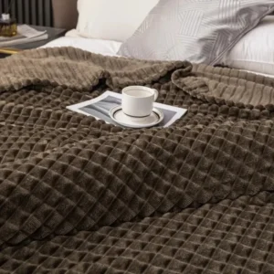 A Checked Milk Velvet Bed Blanket, Children, Adults, Warm Winter, Solid Color Durable, Sofa, Comfortable Soft Coral Velvet Quilt