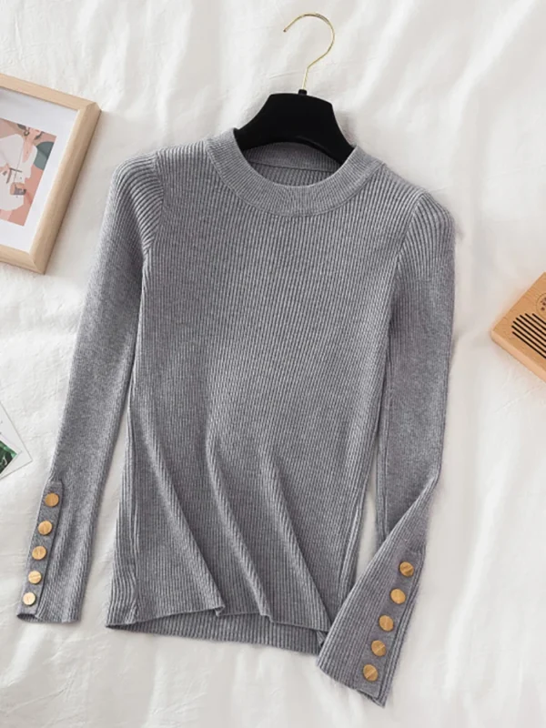 2024 women thick sweater pullovers khaki casual autumn winter button o-neck chic sweater female slim knit top soft jumper tops - Image 4