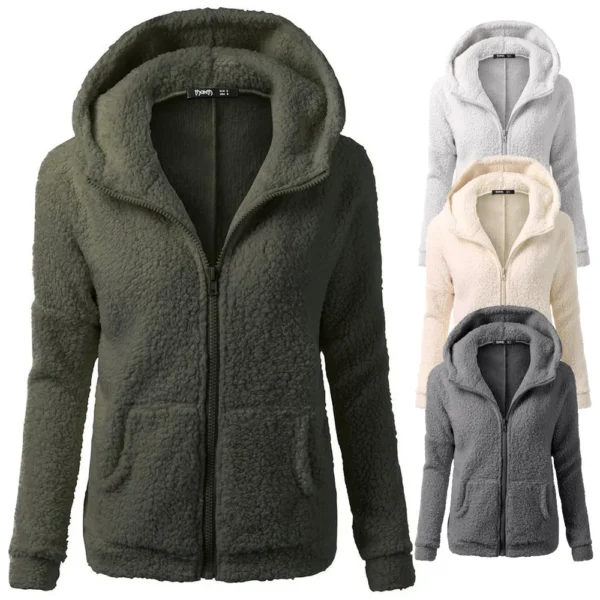 Over Size Women'S Fashion Solid Color Sweatshirt Loose Hooded Plush Zip Up Jacket Top New Fashion Simple Versatile Women 2024 - Image 5