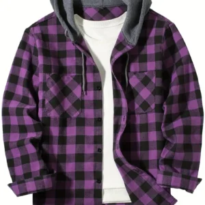 New four seasons plaid hooded shirt European and American size double bag cover hooded shirt men's trend slim-fit hooded shirt