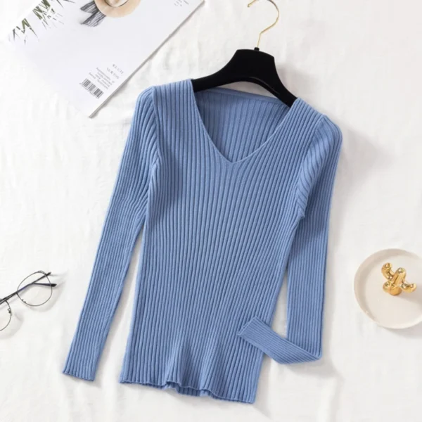 Autumn Winter Women Sweaters Casual Long Sleeve Knitted V Neck Pullover Sweater Femme Basic Solid Jersey Tops Fashion Clothes - Image 4