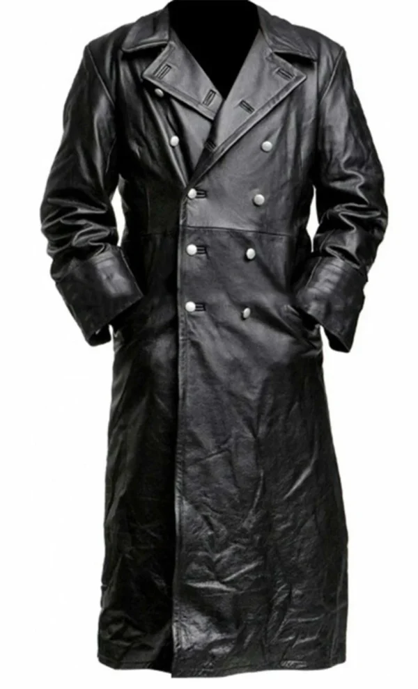 MEN'S GERMAN CLASSIC WW2 MILITARY UNIFORM OFFICER BLACK LEATHER TRENCH COAT