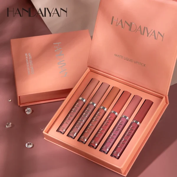 HANDAIYAN Set of 6 NonStick Cup Liquid lipstick , Long-Lasting Lip Gloss Gift Box – Matte Finish Lip Gloss, Resistant to Fading - Image 3