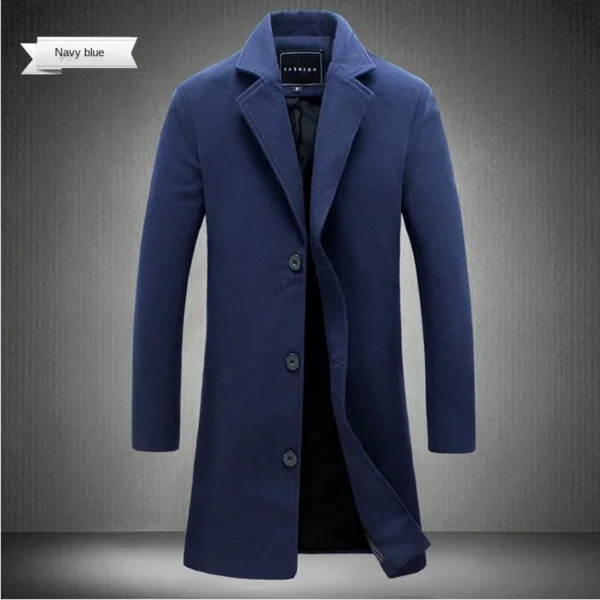 2024 Spring Autumn New Long Cotton Coat New Wool Blend Pure Color Casual Business Fashion Men's Clothing Slim Windbreaker Jacket - Image 4