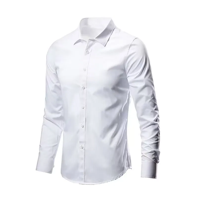Men's Elastic Spring And Autumn New long Sleeve Shirt Anti-wrinkle Free ironing Business Comfort Fashion Breathable Slim - Image 3