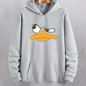 Cartoon Duck Print Hoodies For Men, Graphic Hoodie With Kangaroo Pocket, Comfy Loose Trendy Drawstring Hooded Pullover