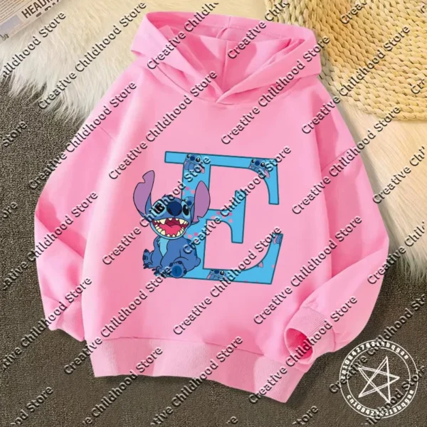 Kawaii Children Hoodies Stitch Letter ABCD Fashion Pullover Sweatshirt Anime Manga Cartoons Girls Boy Kids Casual Clothes Tops - Image 6