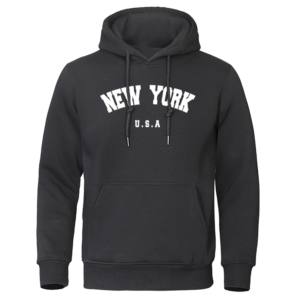NEW YORK Letter U.S.A City Print Hoody Men Fashion Casual Long Sleeves Hooded Loose Oversize Pullover Hoodie Street Sweatshirt - Image 2