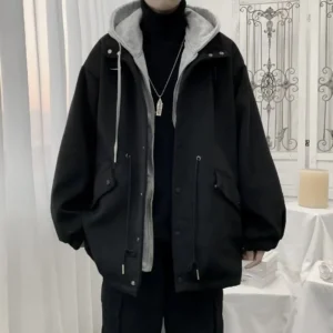 2023 Autumn Winter Street Style Men Wool Coat Loose Slim Fit Hat Woolen Large Coat Trendy Casual Style Single Row Buckle