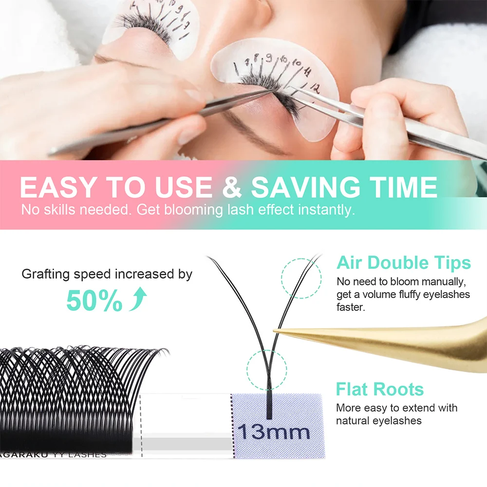 NAGARAKU YY Shape Double and Triple Tips Eyelash Extensions Hand Woven Premium Soft Natural Interlaced Makeup Mesh Net - Image 4