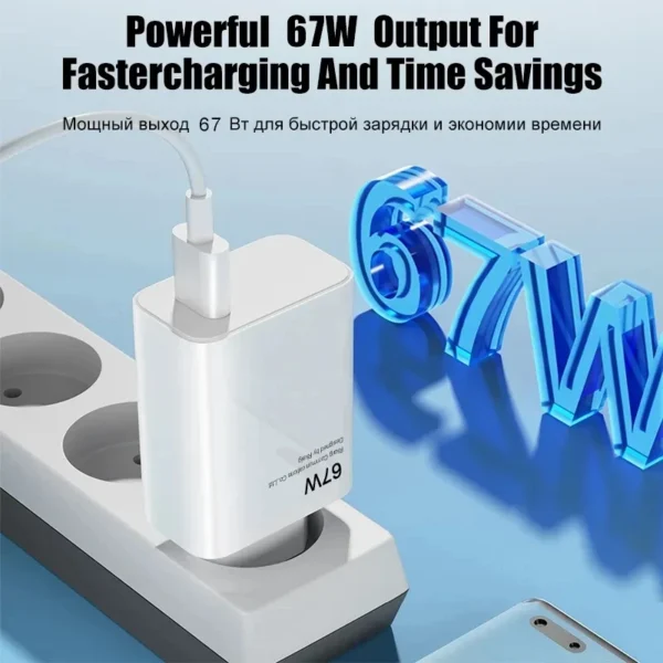 67W USB Super Fast Gallium nitride Charger Power Adapter 6A Type-C Cable Quick Charge Applicable For Xiaomi Samsung Huawei New - Image 2