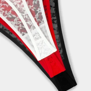 3pcs Sexy Thongs Lace Women Underwear Perspective Floral Panties Low Rise Two Shiny Belts G-string Comfortable Intimate Lingerie