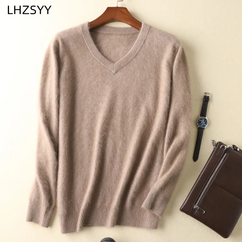 LHZSYY Men's 100% Mink Cashmere Large Size Sweaters Autumn Winter Solid V-neck Casual Knit Pullovers Men Long Sleeve Warm Jumper - Image 2