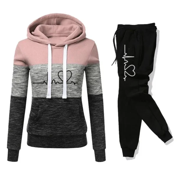 Women Tracksuit Printing Hooded Sweatshirt Sweatpant Color Block Versatile Casual Jogging Pullovers Sport Trousers Outfits S-3XL - Image 6