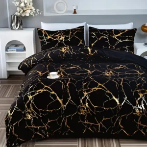 2/3pcs Bronzing Marble Print Down Comforter Set, Thickened Warm Quilt Core,Soft And Comfortable, Hotel Home Bedding