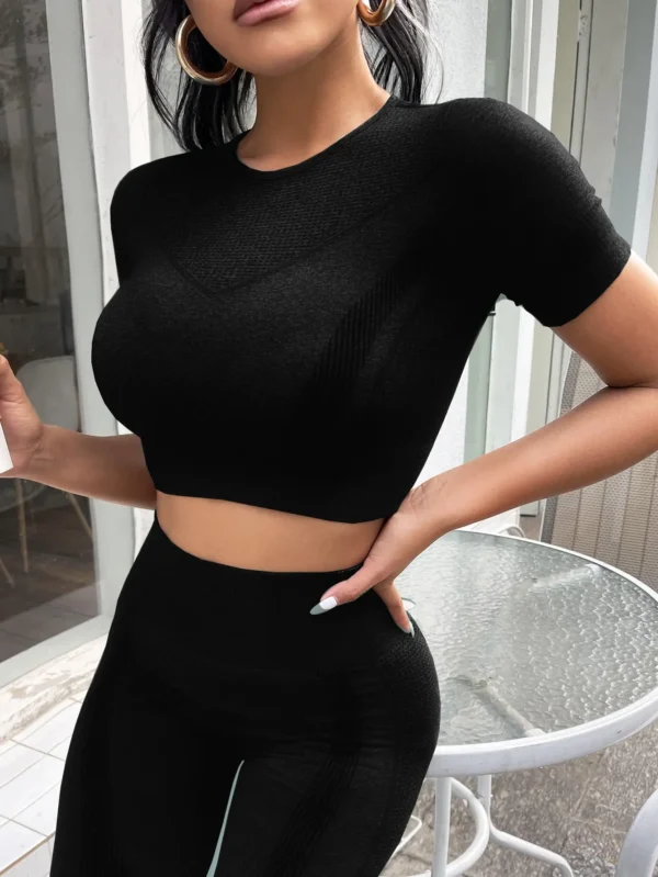 2-piece Set,Short-sleeved Top And High-waisted Tummy Control Long Pants Sportswear,Suitable For Outdoor Sport,Women's Sportswear - Image 4