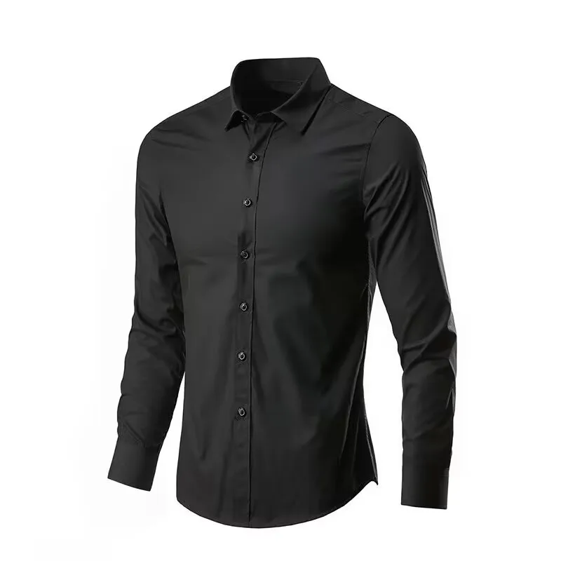 Men's Elastic Spring And Autumn New long Sleeve Shirt Anti-wrinkle Free ironing Business Comfort Fashion Breathable Slim - Image 4