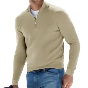 New Men's Long Sleeve Pullover Solid Color Half Zipper Sweaters V-neck Knitted Sweater Men Oversized Breathable Streetwear