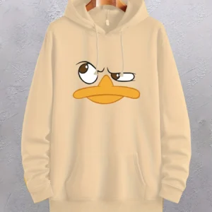 Cartoon Duck Print Hoodies For Men, Graphic Hoodie With Kangaroo Pocket, Comfy Loose Trendy Drawstring Hooded Pullover