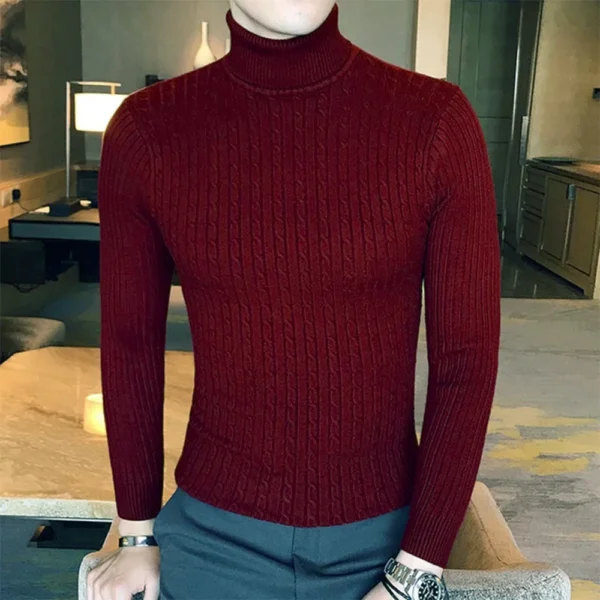 Autumn Winter Turtleneck Pullovers Warm Solid Color Men's Sweater Slim Pullover Men Knitted Sweaters Bottoming Shirt