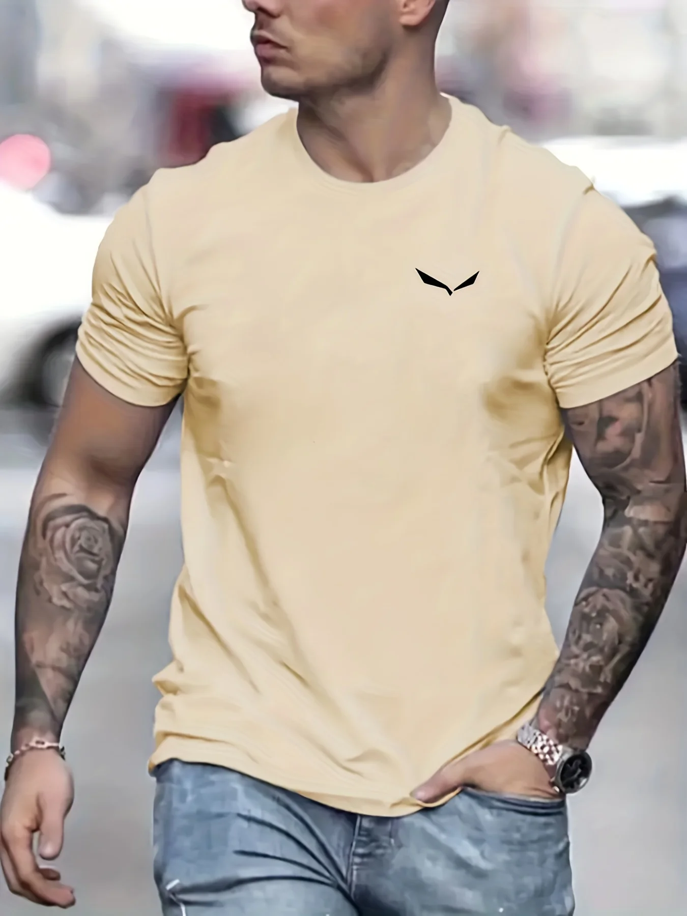 Men's Summer Loose Size 100% Cotton Bird Print Slim Fit Casual Round Neck Short Sleeve T-shirt Top - Image 2