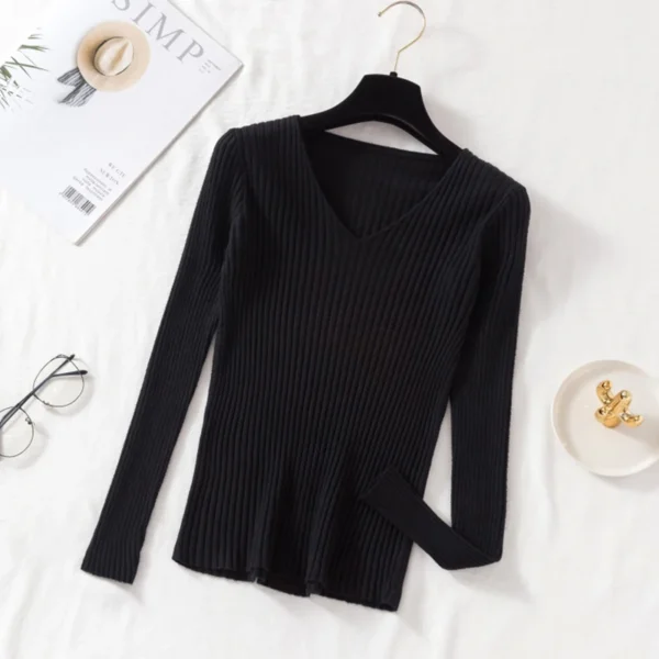 Autumn Winter Women Sweaters Casual Long Sleeve Knitted V Neck Pullover Sweater Femme Basic Solid Jersey Tops Fashion Clothes - Image 6